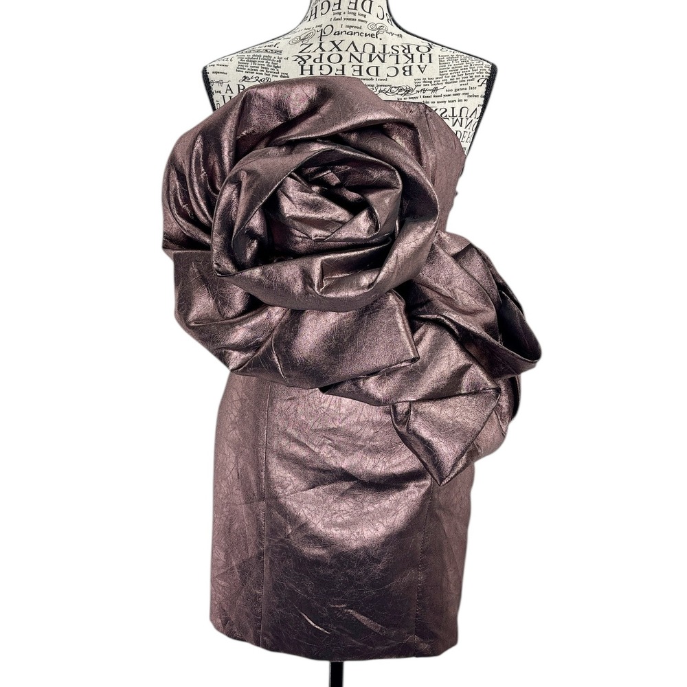 Zara Metallic Plum Strapless Rose-Detail Cocktail Dress